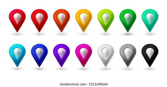 Map location pointer 3d arrow. Color navigation icon for web, banner, logo or badge. 3d style. Vector illustration.
