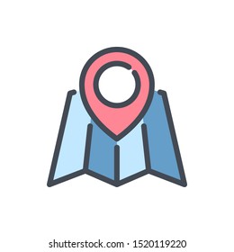 Map with location pointer color line icon. City map vector outline colorful sign.