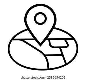 Map and a location pointer icon. Outline vector design.