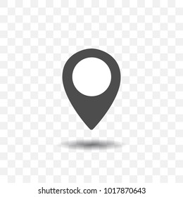 Map location pointer icon with shadow on transparent background. Map pin for target or destination.