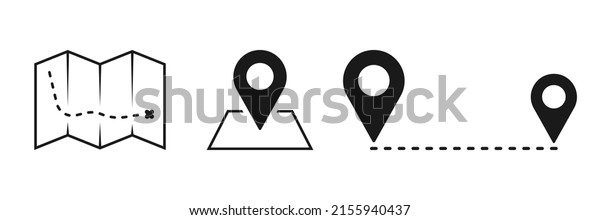 Map, location pointer simple\
illustration. Tourist set. Black icons. Vector\
illustration.
