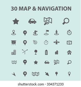 mapa, ubicación, iconos de ruta, signos de concepto vectorial establecido para infografías, móviles, sitios web, aplicación
