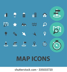 map, location, route  icons, signs vector concept set for infographics, mobile, website, application
