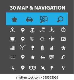 mapa, ubicación, iconos de ruta, signos de concepto vectorial establecido para infografías, móviles, sitios web, aplicación
