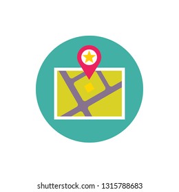 Map and location symbol - concept colored icon in flat graphic design style. Sign for website, mobile application, presentation, infographic. Vector illustration. 