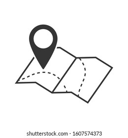 Map with location symbol in flat style. Vector location map icon isolated. Outline map symbol