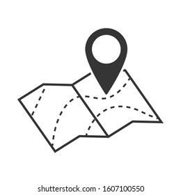 Map with location symbol. GPS tracking pin. Vector outline icon isolated. Geolocation icon.