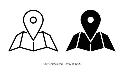 Map and location symbols set. Mapping icon. Geolocation map path distance. GPS cartography position. Pinpoint, map search, route, navigator eps 10.