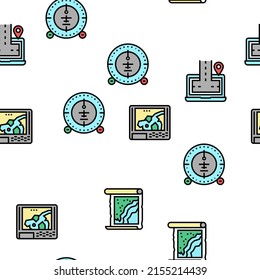 Map Location System Vector Seamless Pattern Thin Line Illustration