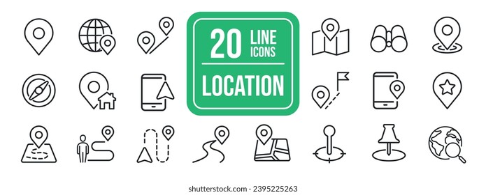 Map location thin line icons. \For website marketing design, logo, app, template, ui, etc. Vector illustration.