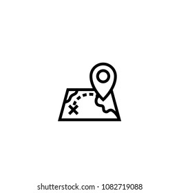 map location track icon. distance with pin locator and cross symbol. move planing concept. simple clean thin outline style design.