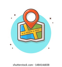 Map Location Vector Icon Illustration. Map Marker Pointer with Road. GPS Navigation Symbol White Isolated. Flat Cartoon Style Suitable for Web Landing Page, Banner, Flyer, Background