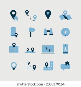 map location vector icon set travel direction and gps icons 