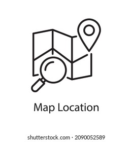 Ilustración de diseño del icono de contorno del vector de ubicación del mapa. Símbolo de actividades sobre archivo EPS 10 de fondo blanco