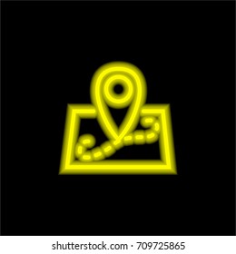 Map location yellow glowing neon ui ux icon. Glowing sign logo vector