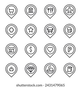 Map locations icon set isolated on white