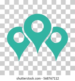 Map Locations icon. Vector illustration style is flat iconic symbol, cyan color, transparent background. Designed for web and software interfaces.