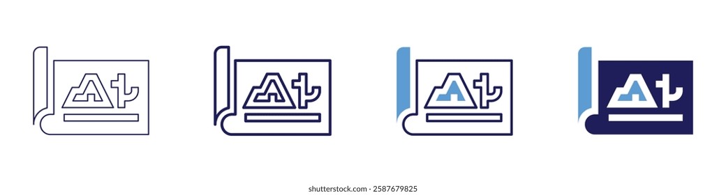 Map locator icon in 4 different styles. Thin Line, Line, Bold Line, Duotone. Duotone style. Editable stroke.