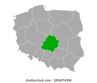 Map of Lodzkie in Poland on white