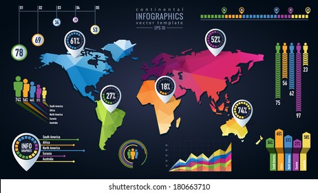 map logo travel infographic world simple vector digital planet template simple vector template of continental world map with modern triangle pattern and infographic elements set map logo travel infogr