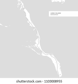 Map of Long Island, Bahamas, contains geography outlines for land mass, water, major roads and minor roads.