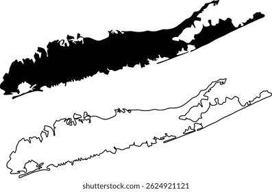 Map of Long Island New York USA Silhouette Flat And Outline Design