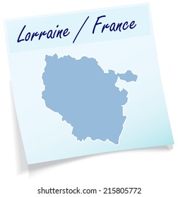 Map of lorraine as sticky note in blue