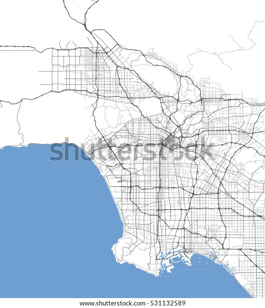 Map Los Angeles City California Roads Stock Vector Royalty Free