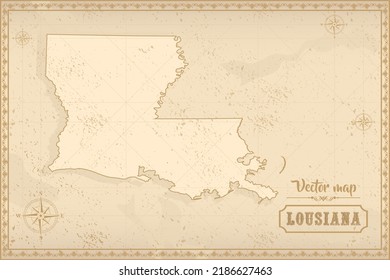 Map of Louisiana in the old style, brown graphics in retro fantasy style