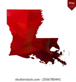 Map of Louisiana - Red Geometric Rumpled Triangular , Polygonal Design. Vector illustration eps 10.
