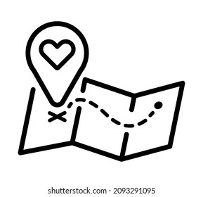 Icono del mapa del amor. Pictograma de corazón plano para web. Icono de línea. Sencillo símbolo aislado en el fondo blanco. Pasos vectoriales de icono de contorno10