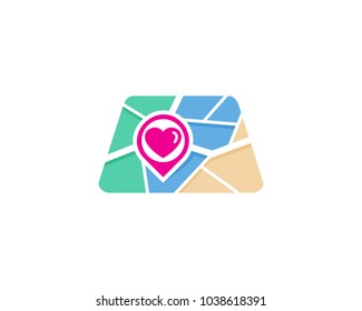 Map Love Icon Logo Design Element