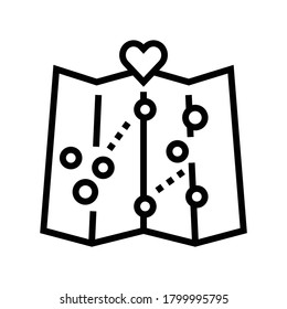 map love place location line icon vector. map love place location sign. isolated contour symbol black illustration