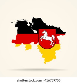 Map of Lower Saxony in Lower Saxony flag colors

