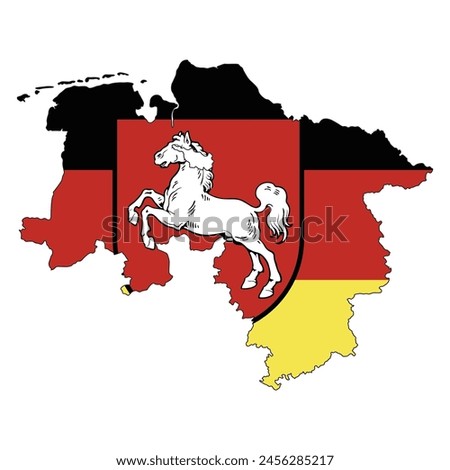 Map of Lower Saxony with its official flag isolated on white background. Vector illustration