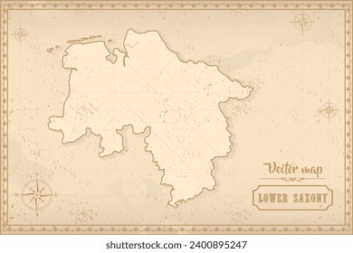 Map of Lower Saxony in the old style, brown graphics in retro fantasy style. Federative units of Germany.