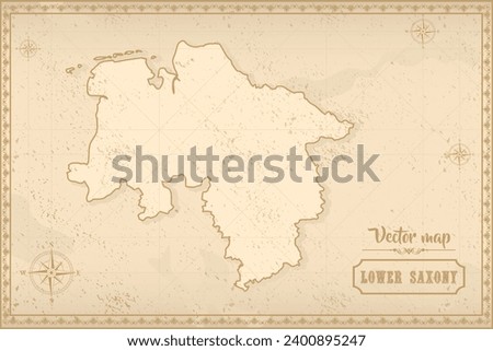 Map of Lower Saxony in the old style, brown graphics in retro fantasy style. Federative units of Germany.