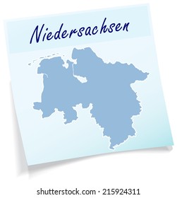 Map of Lower Saxony as sticky note in blue