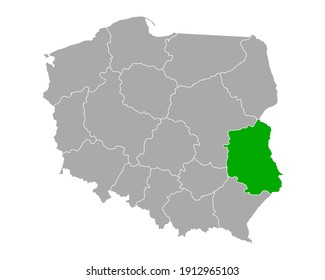 Map of Lubelskie in Poland on white