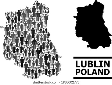 Map of Lublin Province for social promotion. Vector demographics abstraction. Abstraction map of Lublin Province done of social elements. Demographic scheme in dark gray color tints.