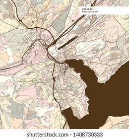 Map of Lucerne, brown colored version for Apps, Print or web backgrounds