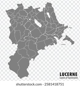 Map Lucerne on transparent background. Canton Lucerne map with  districts and municipalities  in gray for your design. Switzerland. EPS10.