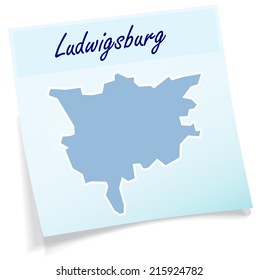 Map of Ludwigsburg as sticky note in blue