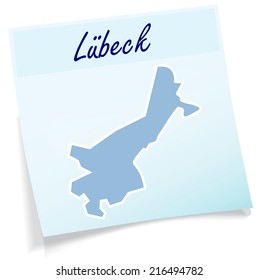 Map of Luebeck as sticky note in blue