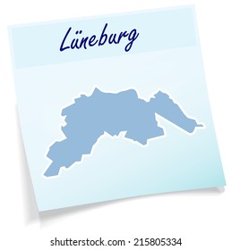 Map of Lueneburg as sticky note in blue