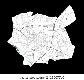 Karte von Lund, Schweden. Detaillierte Stadt-Vektor-Karte, Metropolregion mit Grenze. Straßenplan mit Straßen und Wasser.