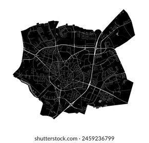 Karte von Lund, Schweden. Detaillierter Stadtplan, Metropolregion mit Vektorgrafik. Schwarz-weiße Straßenkarte mit Straßen und Wasser.