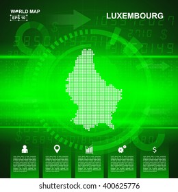 Map Of Luxembourg, Abstract Green background, pixel vector illustration