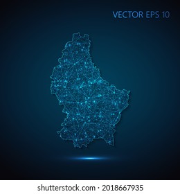 Map of Luxembourg abstract illustration of global social communication, polygonal map with connecting dots and lines. Vector illustration eps 10.
