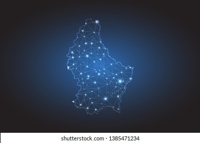 Map of Luxembourg - Abstract mash line and point scales on circuit dark background. Wire frame 3D mesh polygonal network line, design sphere, dot and structure. Vector illustration eps 10.
